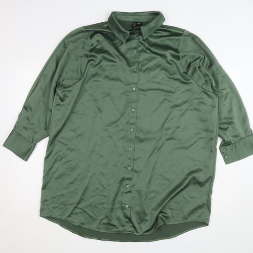 Vero Moda Women's Green Satin Long Sleeve Button-Up Shirt Size S