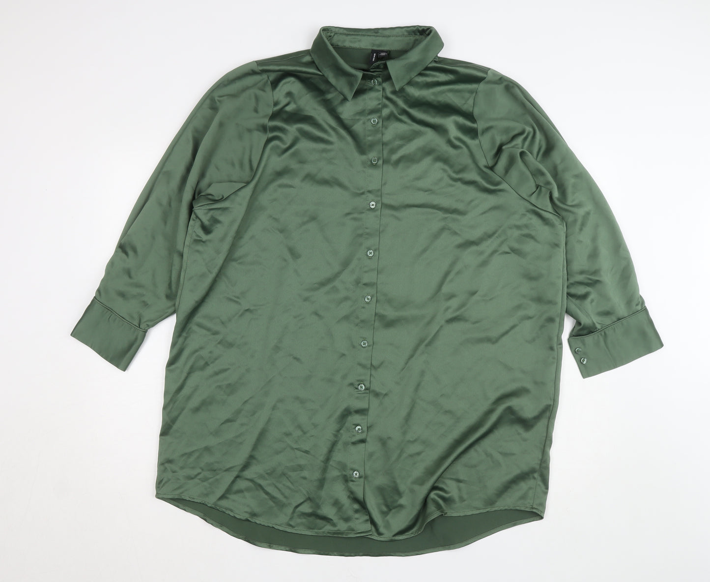Vero Moda Women's Green Satin Long Sleeve Button-Up Shirt Size S