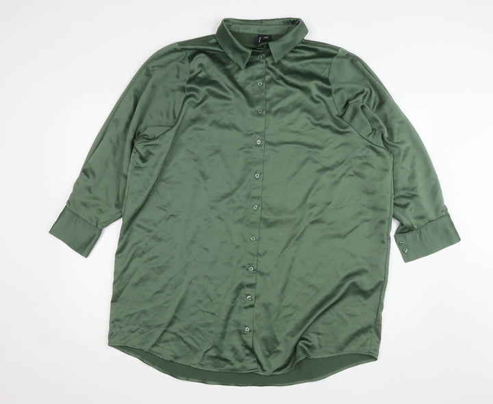 Vero Moda Women's Green Satin Long Sleeve Button-Up Shirt Size S