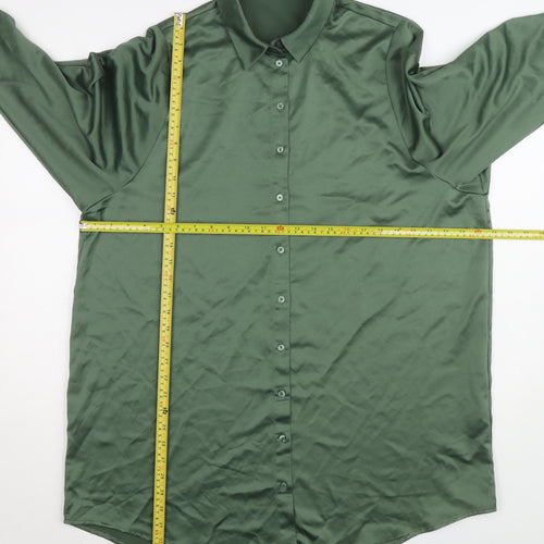 Vero Moda Women's Green Satin Long Sleeve Button-Up Shirt Size S