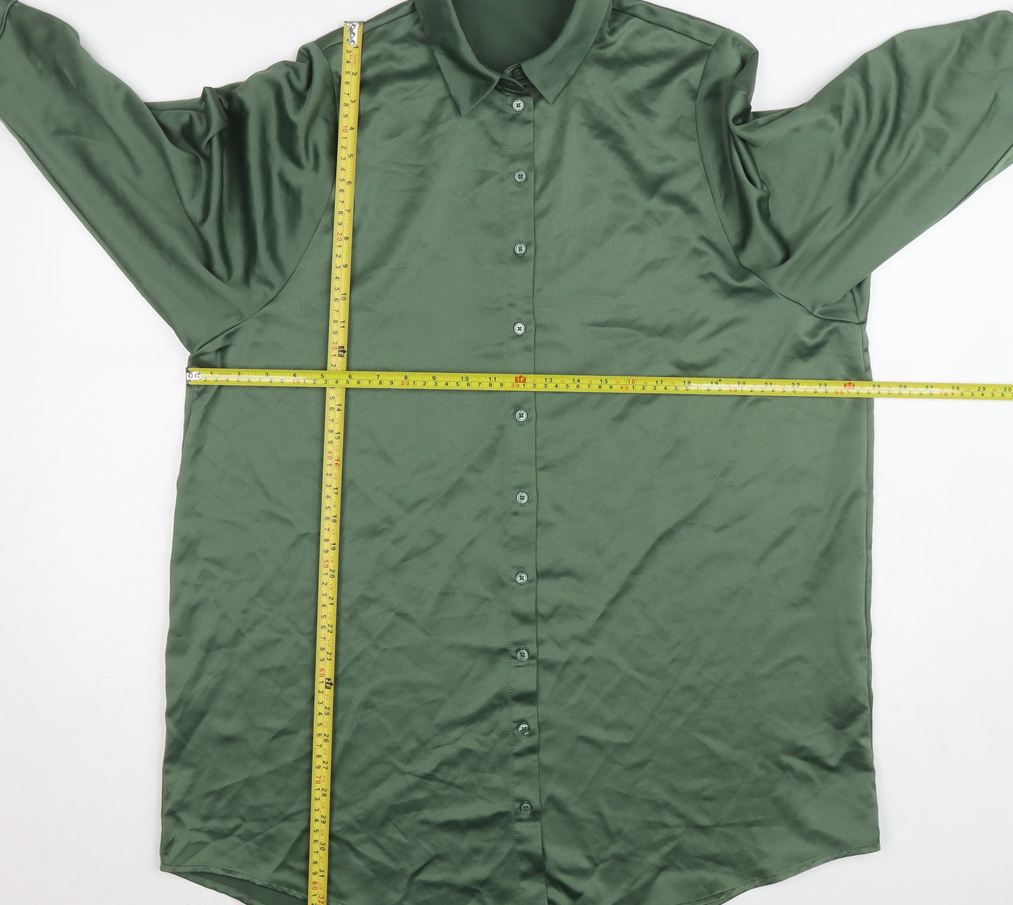 Vero Moda Women's Green Satin Long Sleeve Button-Up Shirt Size S