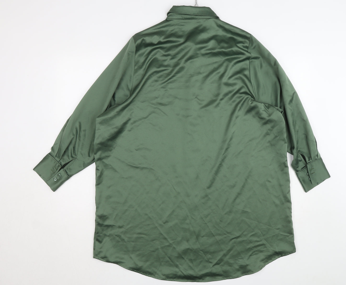 Vero Moda Women's Green Satin Long Sleeve Button-Up Shirt Size S