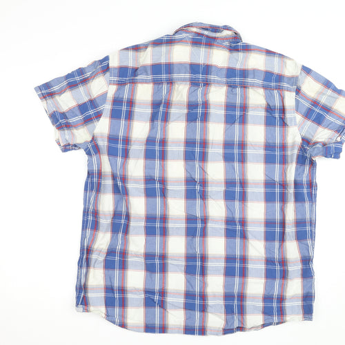 Tommy Hilfiger Men's Blue Checked Classic Fit Short Sleeve Cotton Shirt Size L
