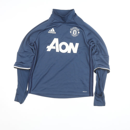 Adidas Boys Blue Manchester United Long Sleeve Training Top 13-14 Years