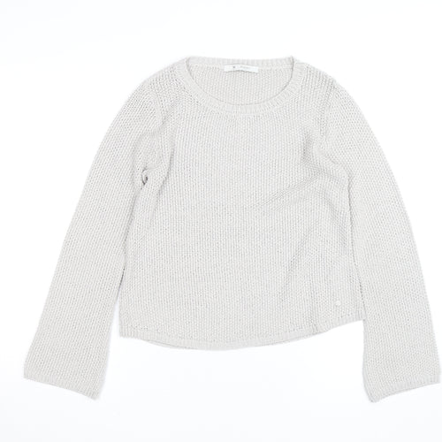Monari Women Silver Chunky Knit Long Sleeve Crew Neck Jumper Size 12