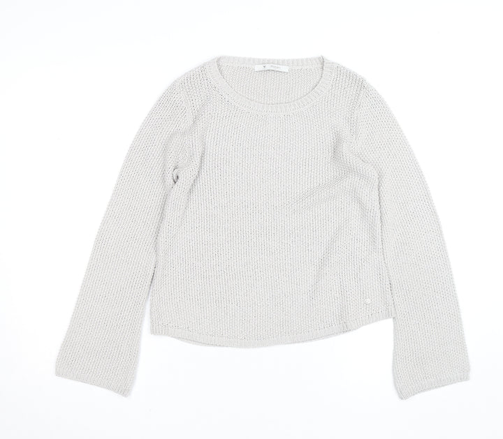 Monari Women Silver Chunky Knit Long Sleeve Crew Neck Jumper Size 12