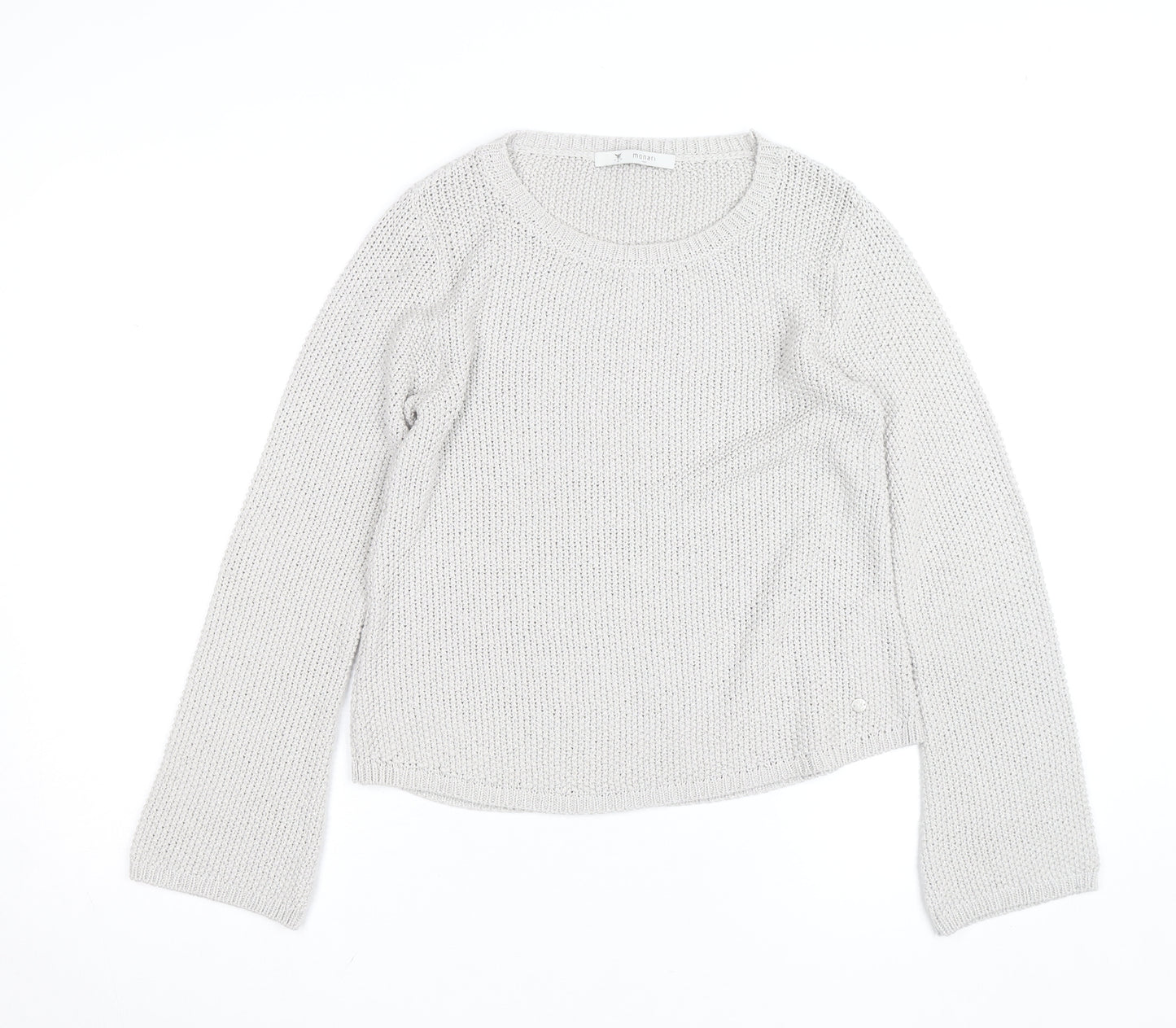 Monari Women Silver Chunky Knit Long Sleeve Crew Neck Jumper Size 12