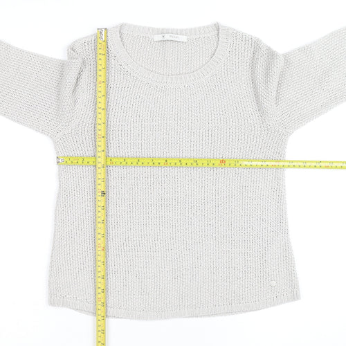Monari Women Silver Chunky Knit Long Sleeve Crew Neck Jumper Size 12