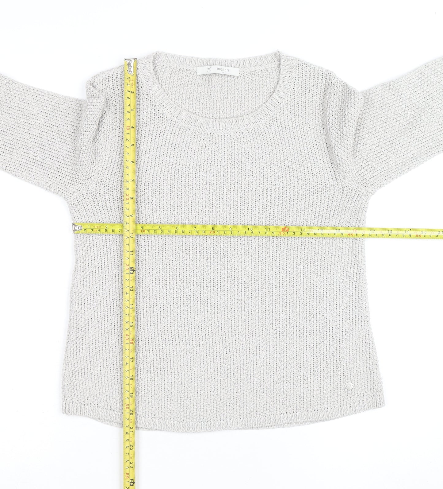 Monari Women Silver Chunky Knit Long Sleeve Crew Neck Jumper Size 12