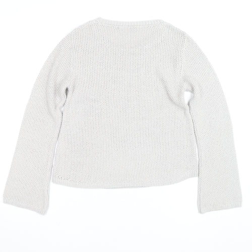 Monari Women Silver Chunky Knit Long Sleeve Crew Neck Jumper Size 12