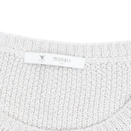 Monari Women Silver Chunky Knit Long Sleeve Crew Neck Jumper Size 12