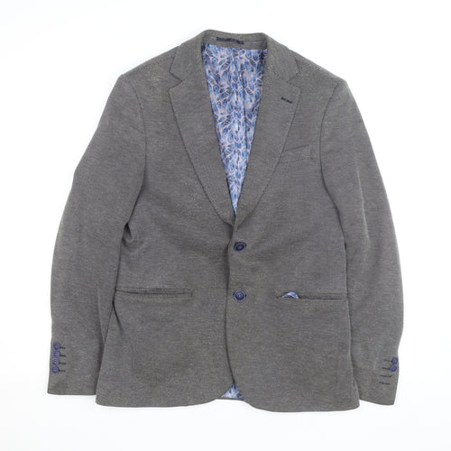 Icon Men Grey Herringbone Cotton Polyester Blazer 40 Regular