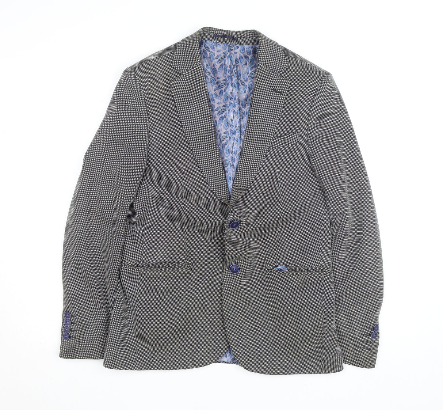 Icon Men Grey Herringbone Cotton Polyester Blazer 40 Regular