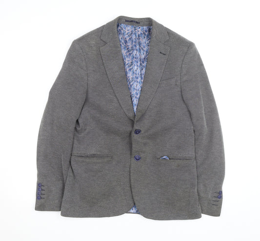 Icon Men Grey Herringbone Cotton Polyester Blazer 40 Regular