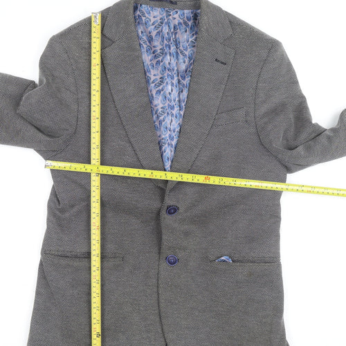 Icon Men Grey Herringbone Cotton Polyester Blazer 40 Regular