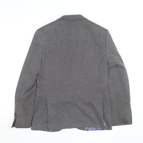 Icon Men Grey Herringbone Cotton Polyester Blazer 40 Regular