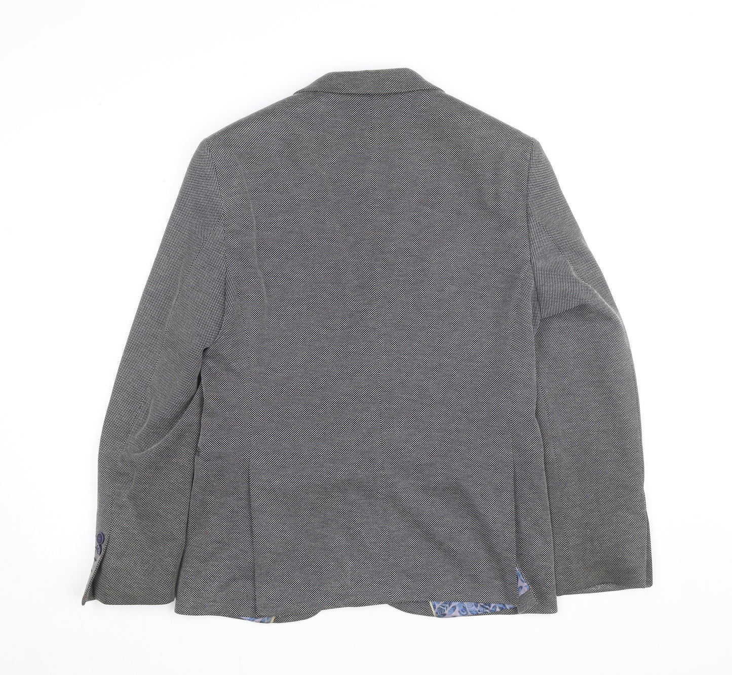 Icon Men Grey Herringbone Cotton Polyester Blazer 40 Regular