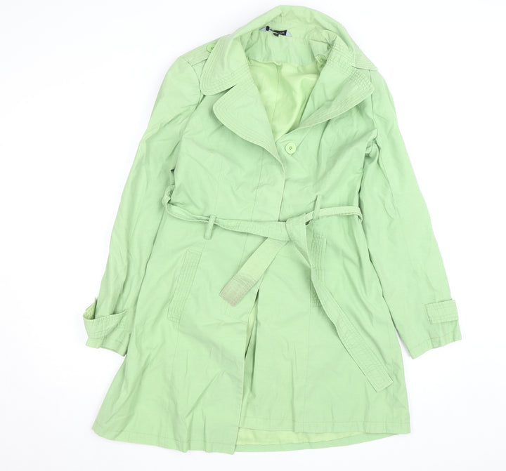 Red Herring Women’s Green Cotton Blend Mid-Length Trench Coat Size 12