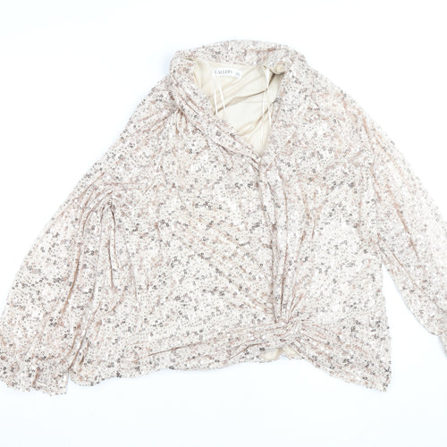 Gallery Women’s Beige Sequin Wrap Blouse UK 20 Long Sleeve Elegant Top