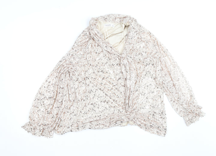 Gallery Women’s Beige Sequin Wrap Blouse UK 20 Long Sleeve Elegant Top