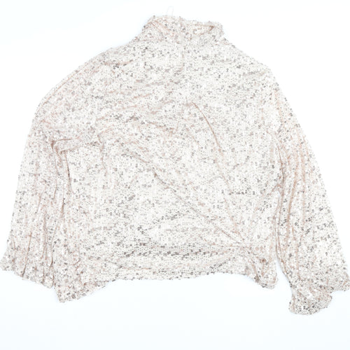 Gallery Women’s Beige Sequin Wrap Blouse UK 20 Long Sleeve Elegant Top