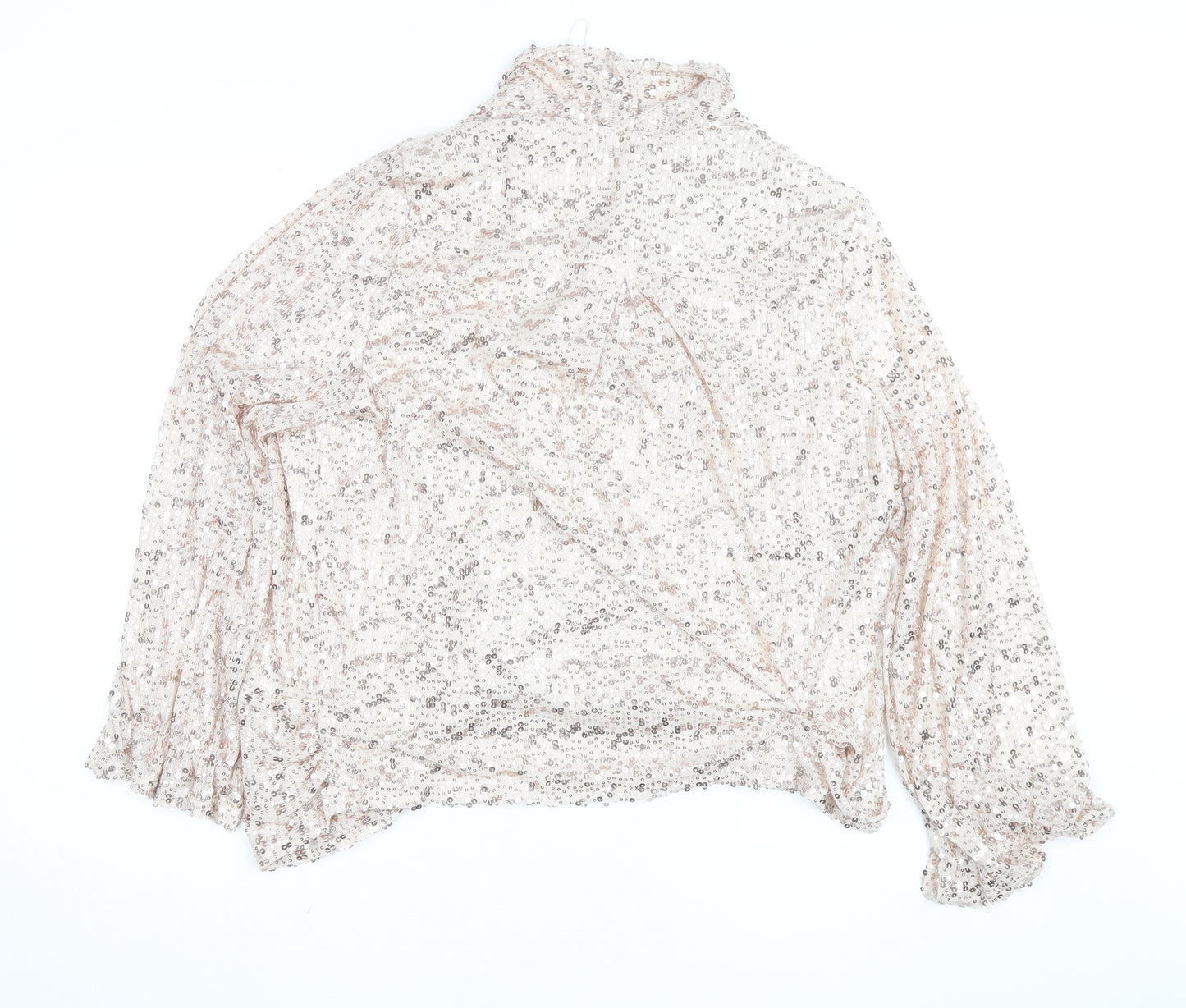 Gallery Women’s Beige Sequin Wrap Blouse UK 20 Long Sleeve Elegant Top