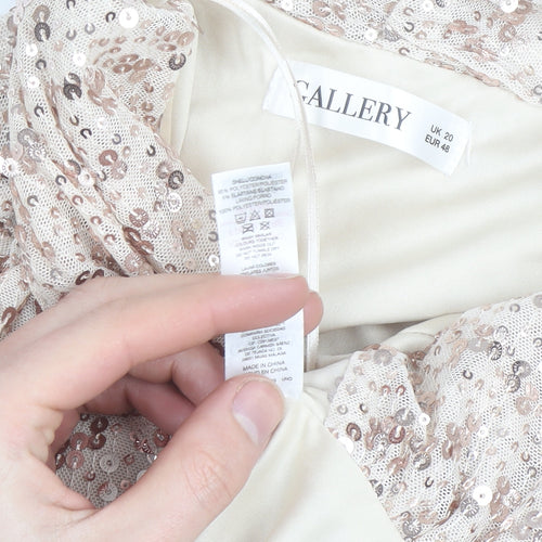 Gallery Women’s Beige Sequin Wrap Blouse UK 20 Long Sleeve Elegant Top