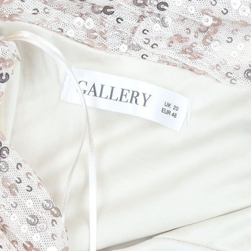 Gallery Women’s Beige Sequin Wrap Blouse UK 20 Long Sleeve Elegant Top