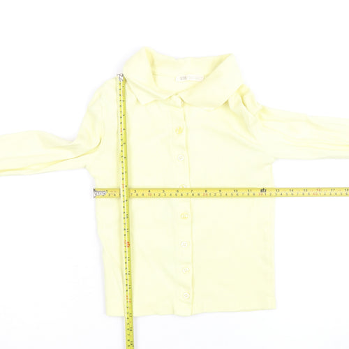 Stradivarius Women Yellow Cropped Collared Long Sleeve Button-Up Shirt Size 8