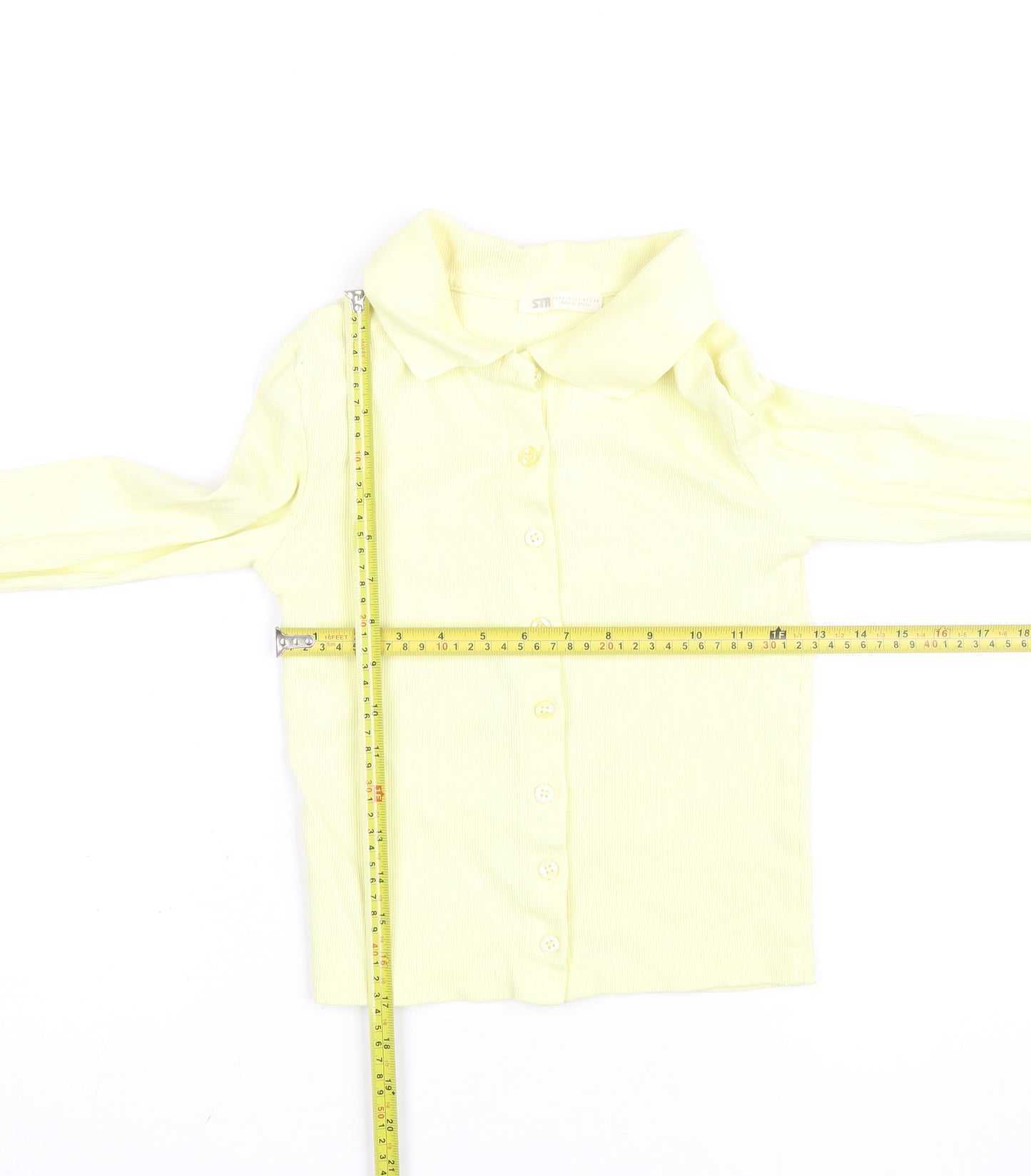 Stradivarius Women Yellow Cropped Collared Long Sleeve Button-Up Shirt Size 8