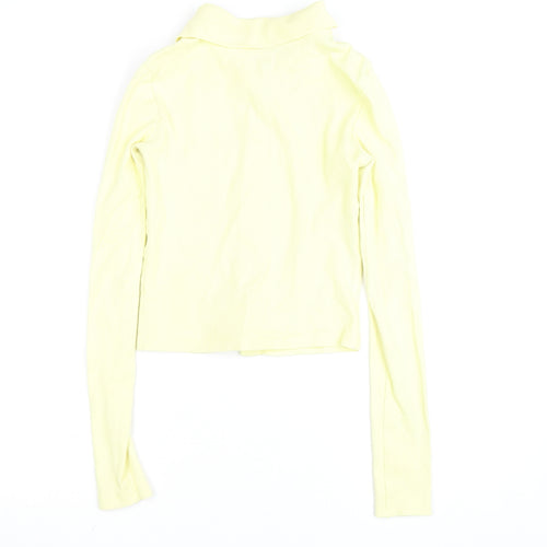 Stradivarius Women Yellow Cropped Collared Long Sleeve Button-Up Shirt Size 8