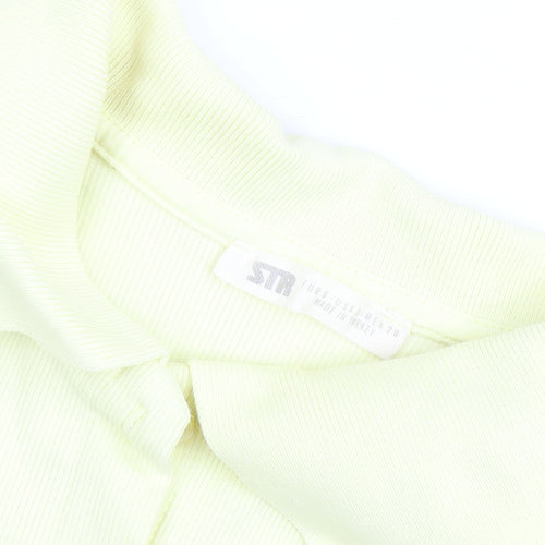 Stradivarius Women Yellow Cropped Collared Long Sleeve Button-Up Shirt Size 8