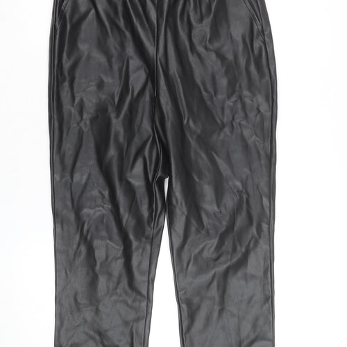 Dunnes Women Black Faux Leather Straight Trousers Size 12