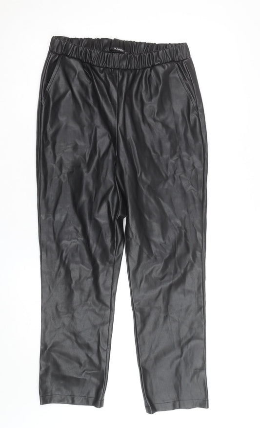 Dunnes Women Black Faux Leather Straight Trousers Size 12