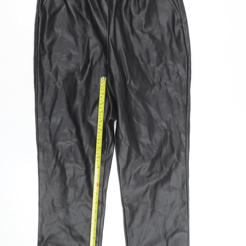 Dunnes Women Black Faux Leather Straight Trousers Size 12