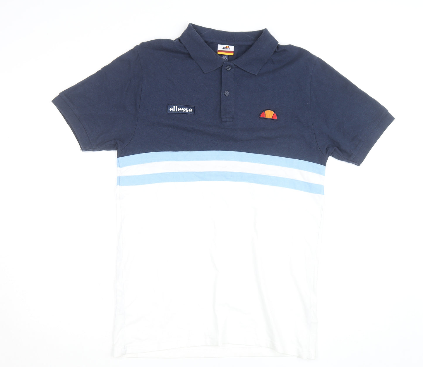 Ellesse Men's Blue & White Colourblock Polo Shirt Size L