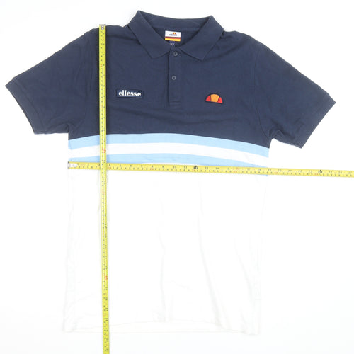 Ellesse Men's Blue & White Colourblock Polo Shirt Size L