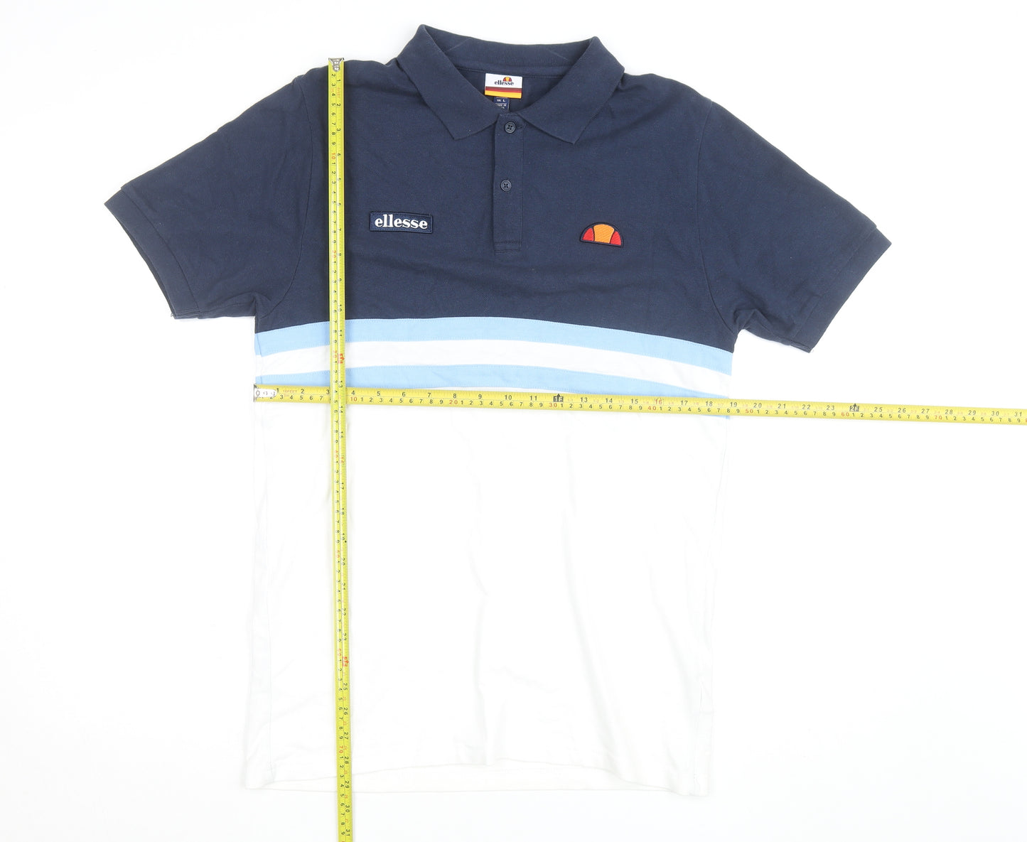 Ellesse Men's Blue & White Colourblock Polo Shirt Size L