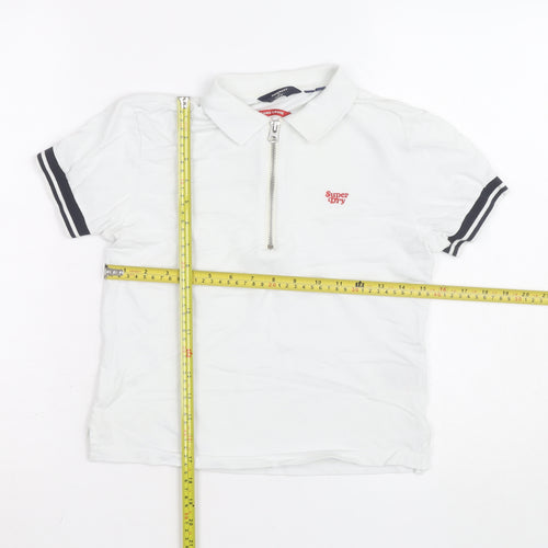 Superdry Boys White Short Sleeve Polo Shirt UK 6 Regular Fit Zip Collar
