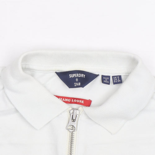 Superdry Boys White Short Sleeve Polo Shirt UK 6 Regular Fit Zip Collar