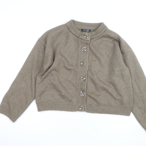 Dunnes Women Brown Wool Blend Crew Neck Cardigan Size M