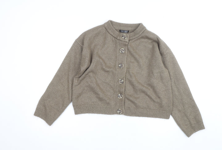 Dunnes Women Brown Wool Blend Crew Neck Cardigan Size M