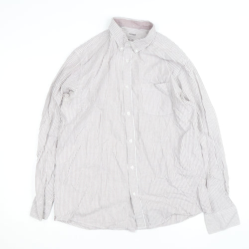 Dunnes Stores Men's Brown Striped Regular Fit Cotton Dress Shirt L
