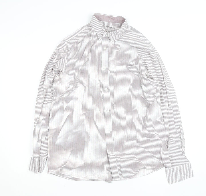 Dunnes Stores Men's Brown Striped Regular Fit Cotton Dress Shirt L