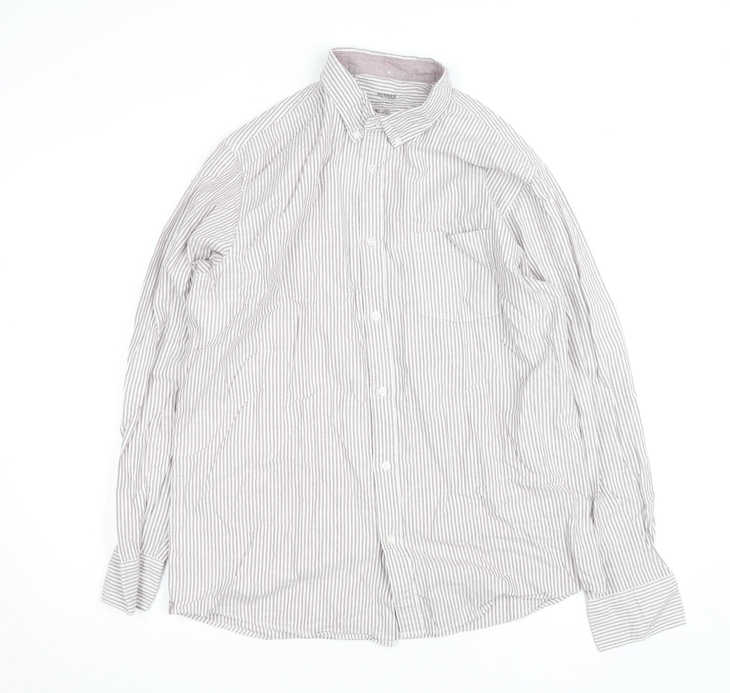 Dunnes Stores Men's Brown Striped Regular Fit Cotton Dress Shirt L