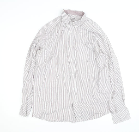 Dunnes Stores Men's Brown Striped Regular Fit Cotton Dress Shirt L