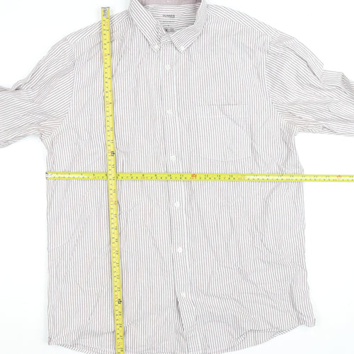 Dunnes Stores Men's Brown Striped Regular Fit Cotton Dress Shirt L