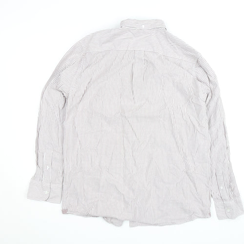 Dunnes Stores Men's Brown Striped Regular Fit Cotton Dress Shirt L