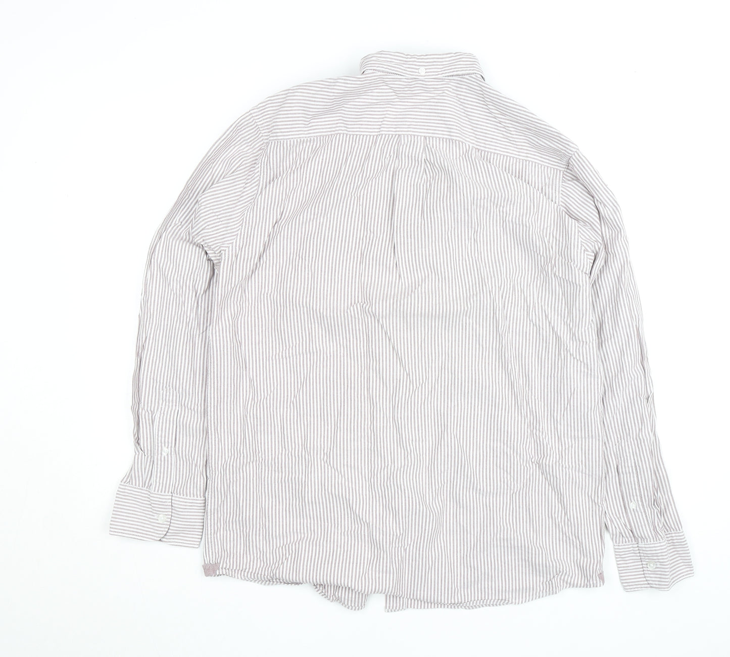 Dunnes Stores Men's Brown Striped Regular Fit Cotton Dress Shirt L