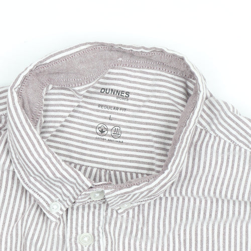Dunnes Stores Men's Brown Striped Regular Fit Cotton Dress Shirt L